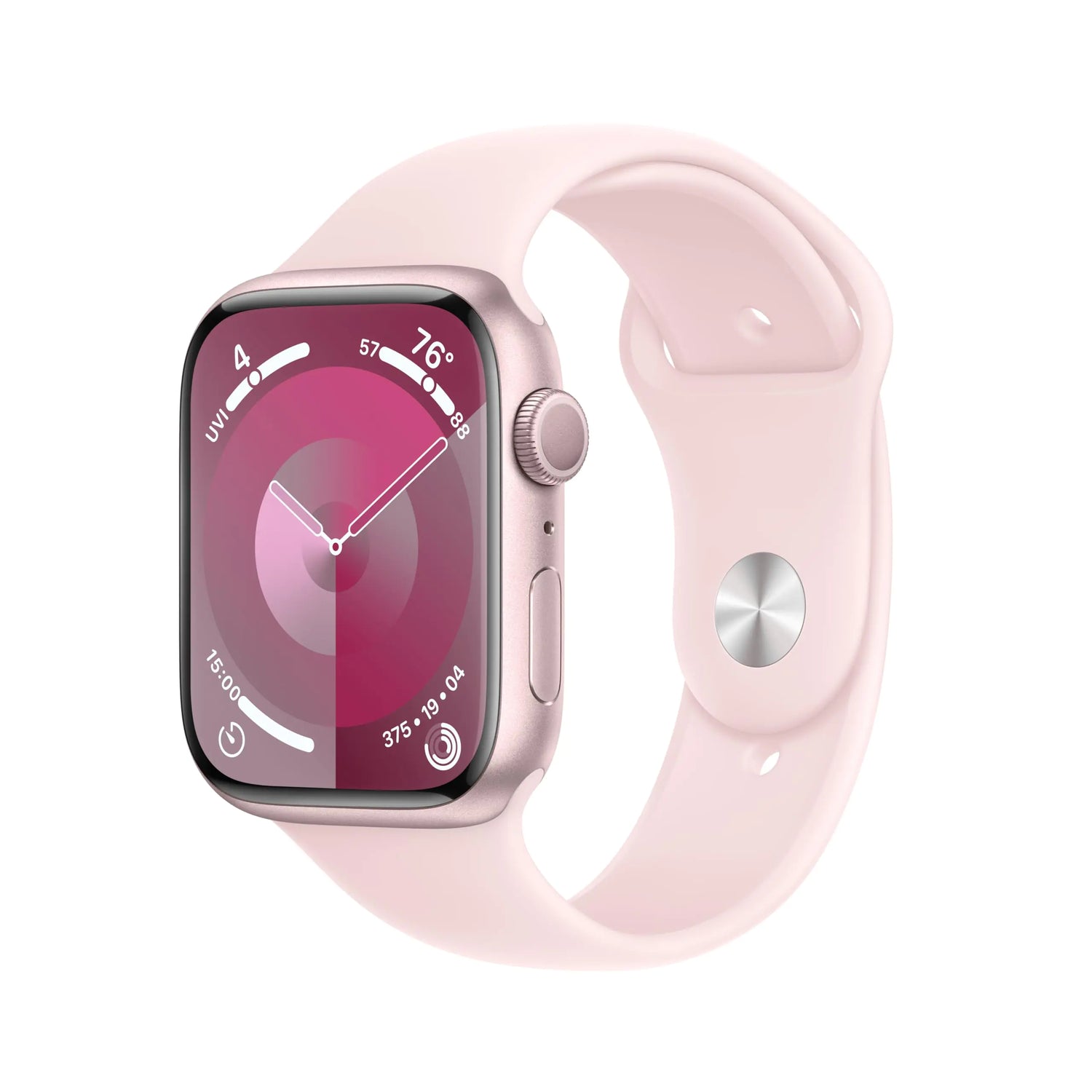 Apple Watch Series 9 [GPS 45mm] Smartwatch with Pink Aluminum Case with Light Pink Sport Band S/M. Fitness Tracker ECG Apps Always-On Retina Display Water Resistant